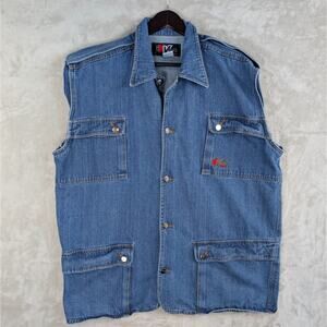Vintage Invision Denim Jean Jacket Men's Med Sleeveless Oversized Grungecore